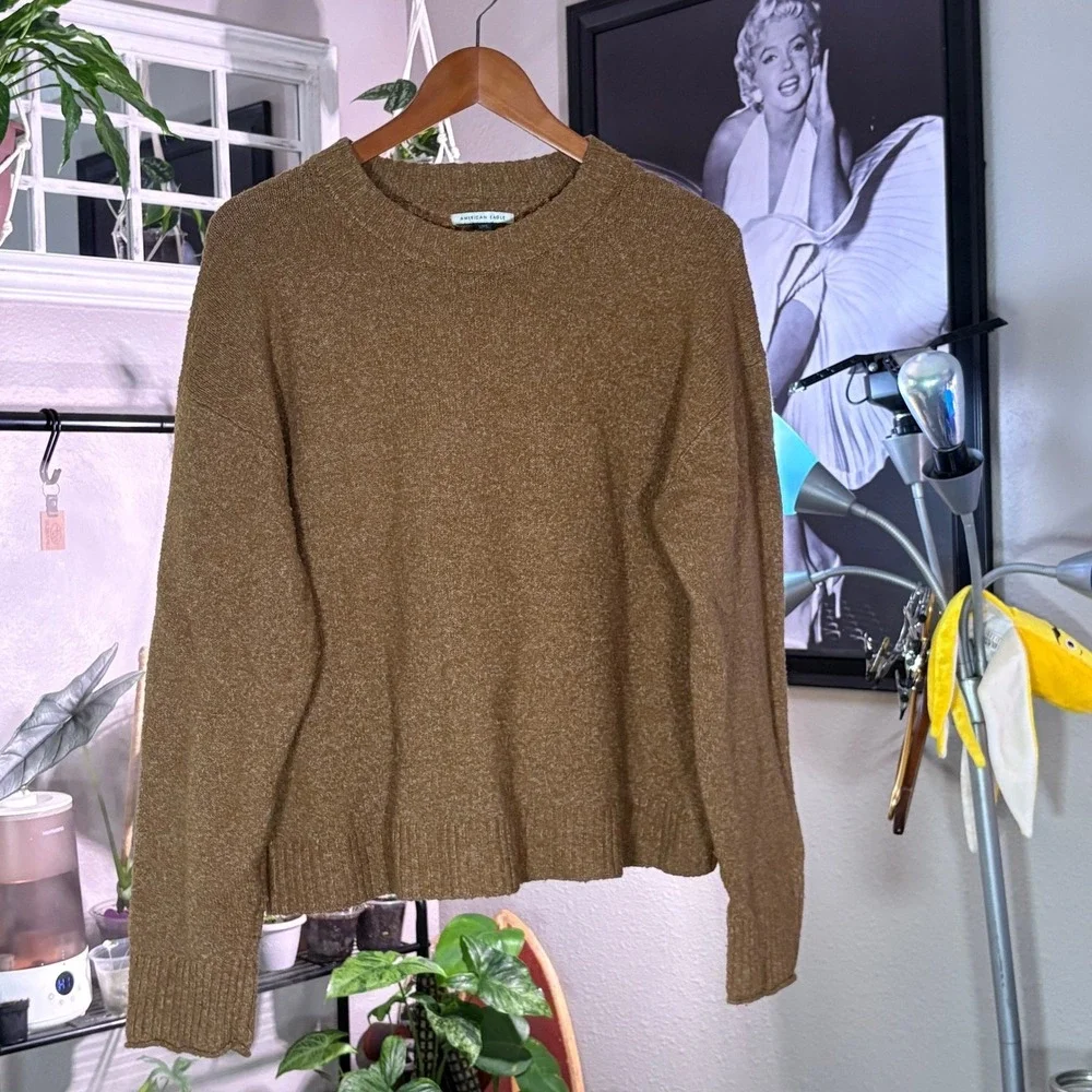 American Eagle Sweater Womens Large Brown Crewneck Marled Knit Pullover Cozy - Picture 2 of 12